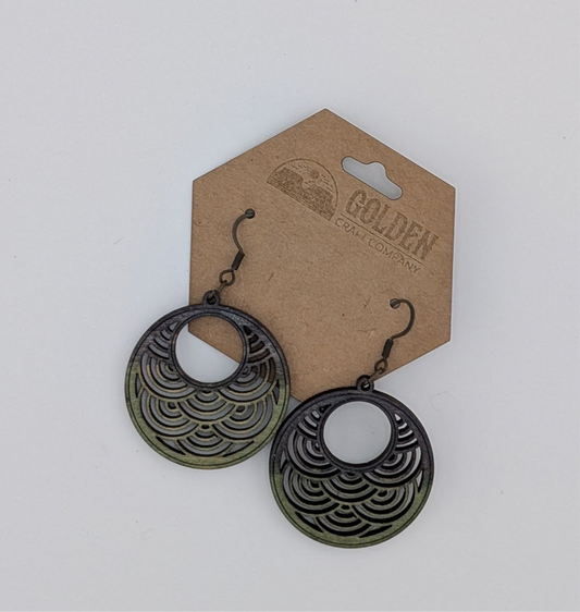 Waveform Drop Earrings – Green & Pewter