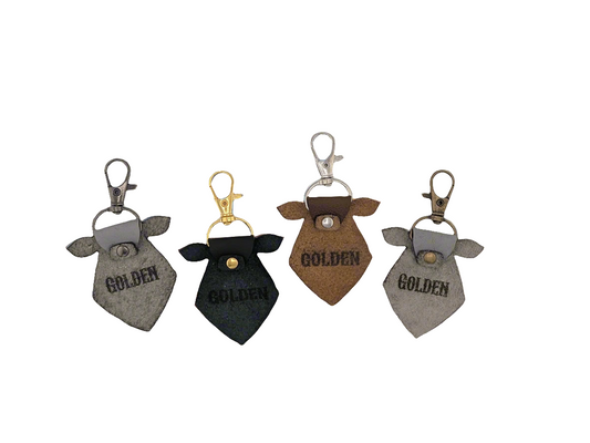 Custom Leather Cow Tag Keychain
