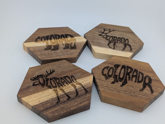 Colorado Wildlife Acacia Coasters
