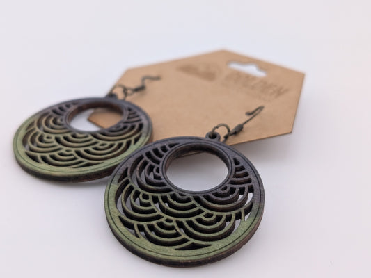 Waveform Drop Earrings – Green & Pewter