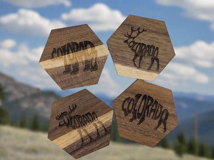 Colorado Wildlife Acacia Coaster Set (Set of 4)