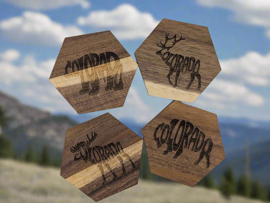 Colorado Wildlife Acacia Coaster Set (Set of 4)