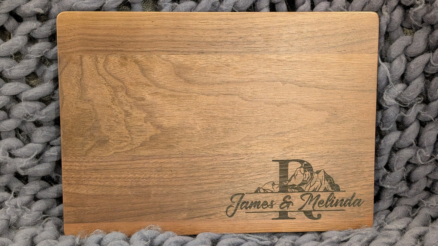 Custom Mountain Monogram Cutting Board - Walnut Wood