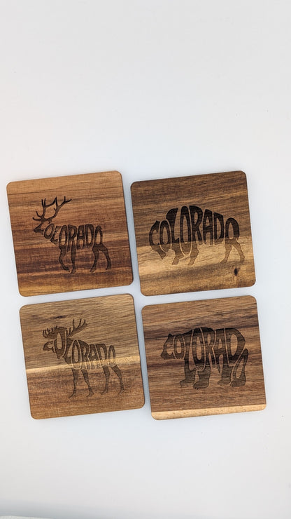 Colorado Wildlife Acacia Coasters