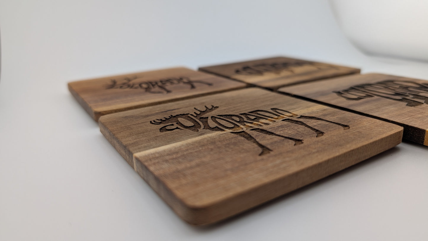 Colorado Wildlife Acacia Coasters