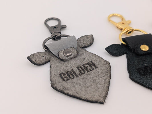 Golden Leather Cow Tag Keychain