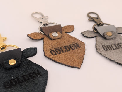 Golden Leather Cow Tag Keychain