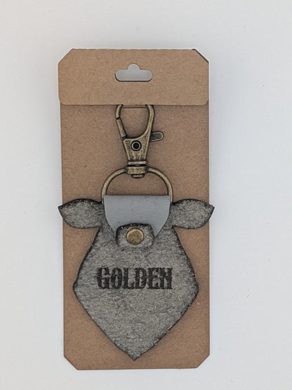 Golden Leather Cow Tag Keychain